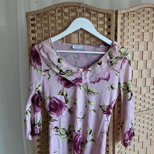 Vintage Y2K 90s mesh floral ruffle bow long sleeve top